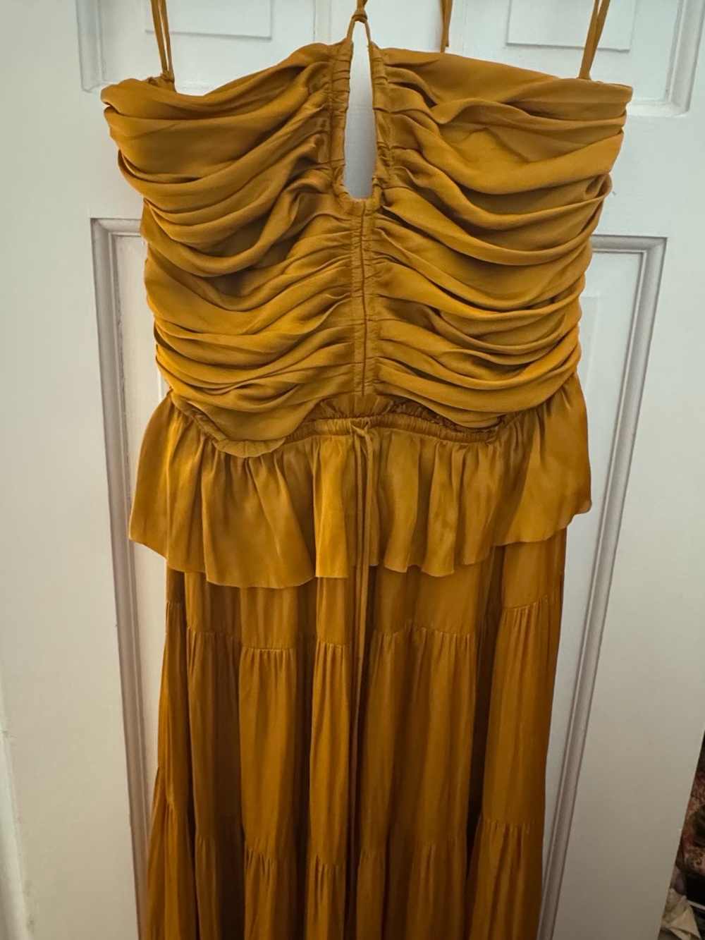 Ulla Johnson Goldenrod Silk Tiered Maxi Dress with Drawstring Peplum - Picture 4 of 7